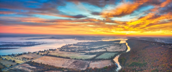 03 Sunrise Over Western Little Rock And Arkansas River - Professional Arkansas Aerial Photography photography by Paul Caldwell