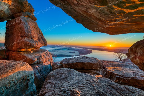 01.1 Sunrise Through The Rocks On Petit Jean Mountain - Professional Arkansas River Valley Gallery No 1 photography by Paul Caldwell