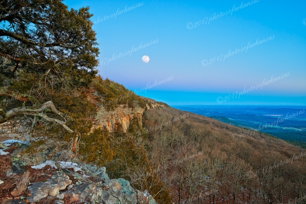 24 Wintertime Sunset And Moonrise Over Mt Magazine - Professional Temporary Gallery photography by Paul Caldwell